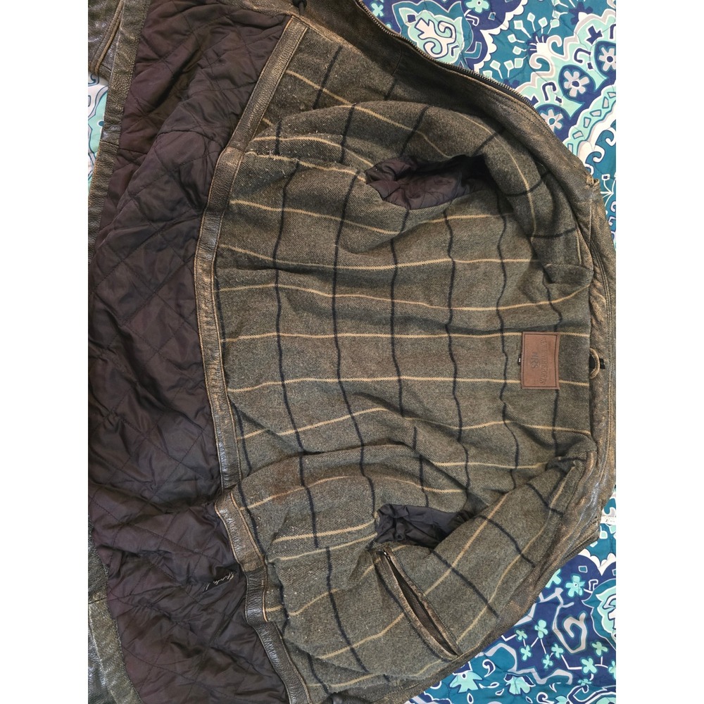 New River Sports NRS Distressed Leather Jacket Brown Black Vintage Mens XL - Picture 13 of 14
